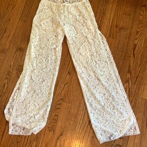 Becca White Lace Wide-Leg swim cover up pants